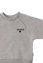 Lade das Bild in den Galerie-Viewer, 2tlg. Set mit Sweatshirt in grau "amore" und Leggings: 62/68