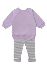 Lade das Bild in den Galerie-Viewer, 2tlg. Set mit Sweatshirt in flieder "Smiley" und geringelter Leggings: 62/68
