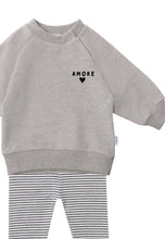 Load image into Gallery viewer, 2tlg. Set mit Sweatshirt in grau "amore" und Leggings: 74/80
