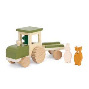 Traktor aus Holz mit Figuren
